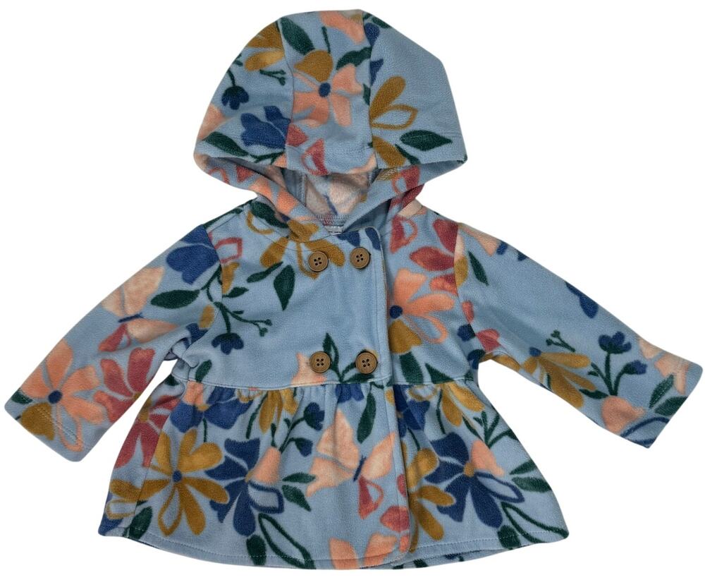 Carter’s Baby Girls 3M Fleece Floral Hooded Jacket Blue Pink Flowers Cozy Coat